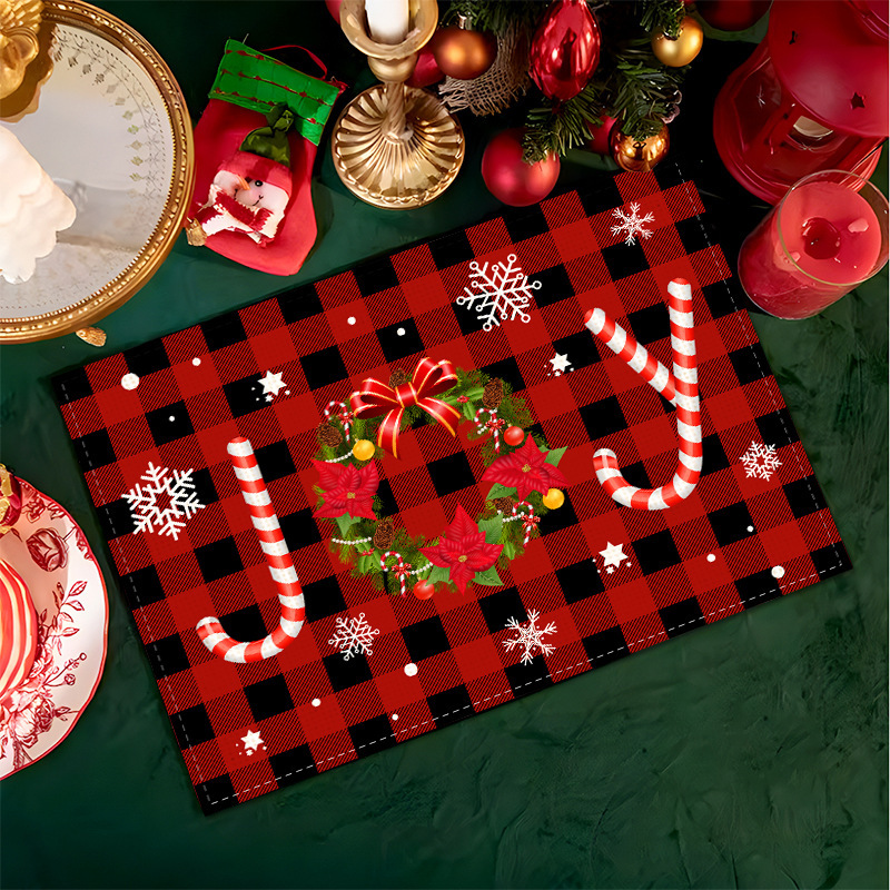 源工場の新しいクリスマス亜麻プリントの食事マットのアイデアクリスマス装飾テーブルマット家庭用断熱テーブルマット|undefined