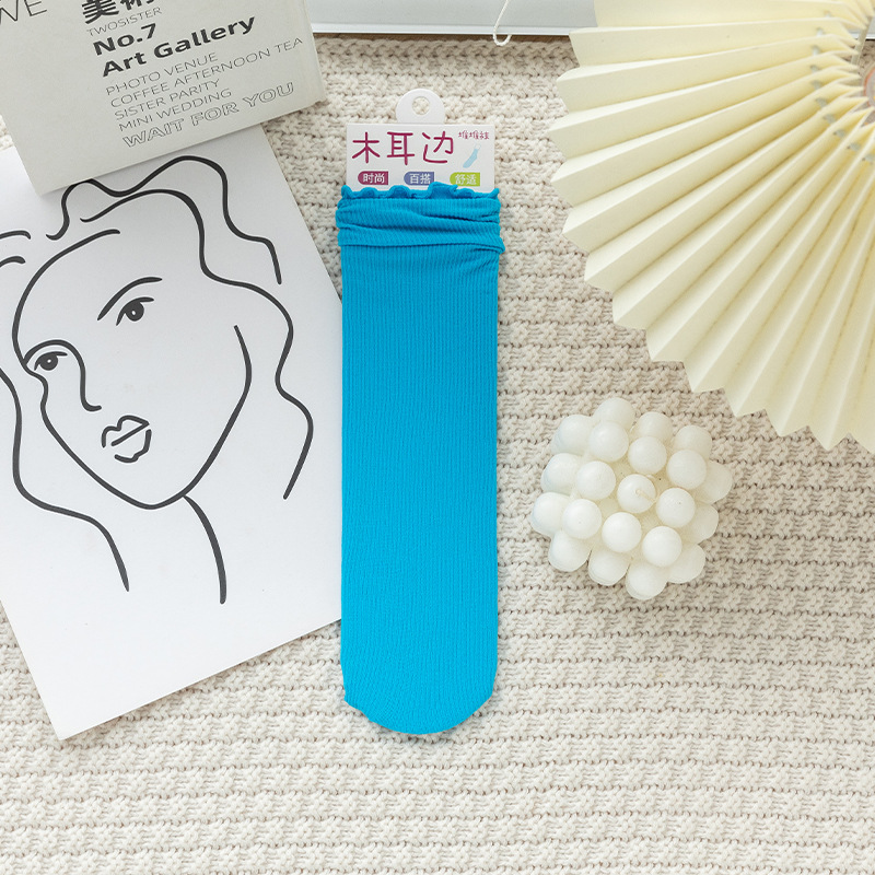 Calcetines de hielo finos de terciopelo de primavera, verano y otoño, medias a rayas para mujer, medias de hielo de tubo medio, calcetines de pila japoneses transpirables