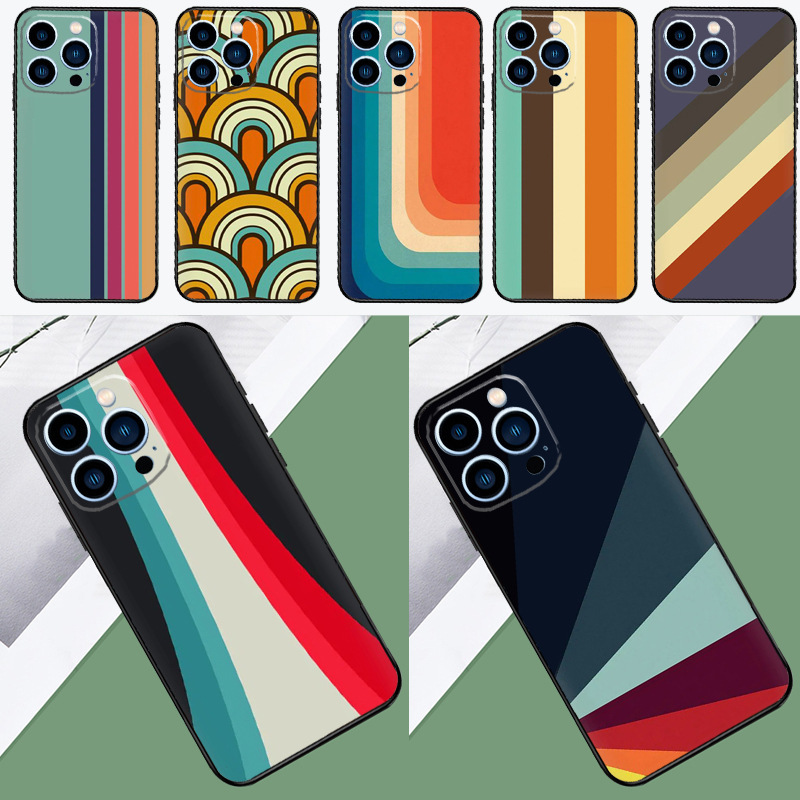For Apple Phone Case Retro Stripe Aesthetic Retro Case iPhone 15 14 13 12 11 Pro