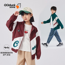 QQduck可可鸭童装春季新款女童外套复古棒球服男童拼接撞色上衣潮