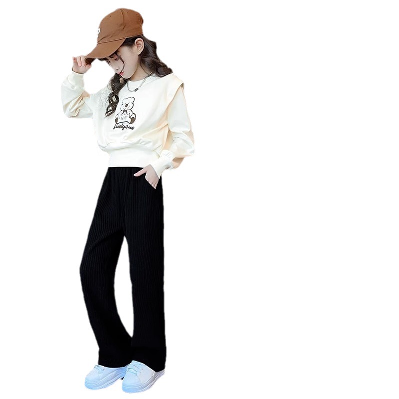 Traje para Niñas Ropa de primavera 2023 nuevo estilo occidental de moda Pantalones anchos casuales para niños Internet celebridad medio y grande traje de dos piezas para niños moda