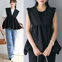 跨境外贸夏季新款日系insV领时尚女背心叠穿外套上衣+牛仔裤套装