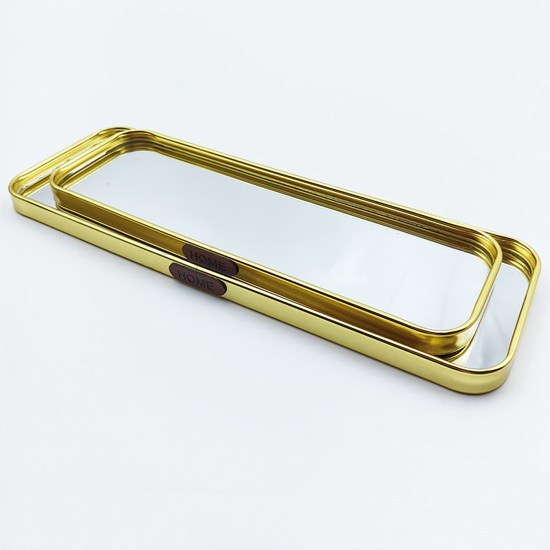 Bandeja Decorativa de Espejo de Aleación de Aluminio y Vidrio para Sala de Estar