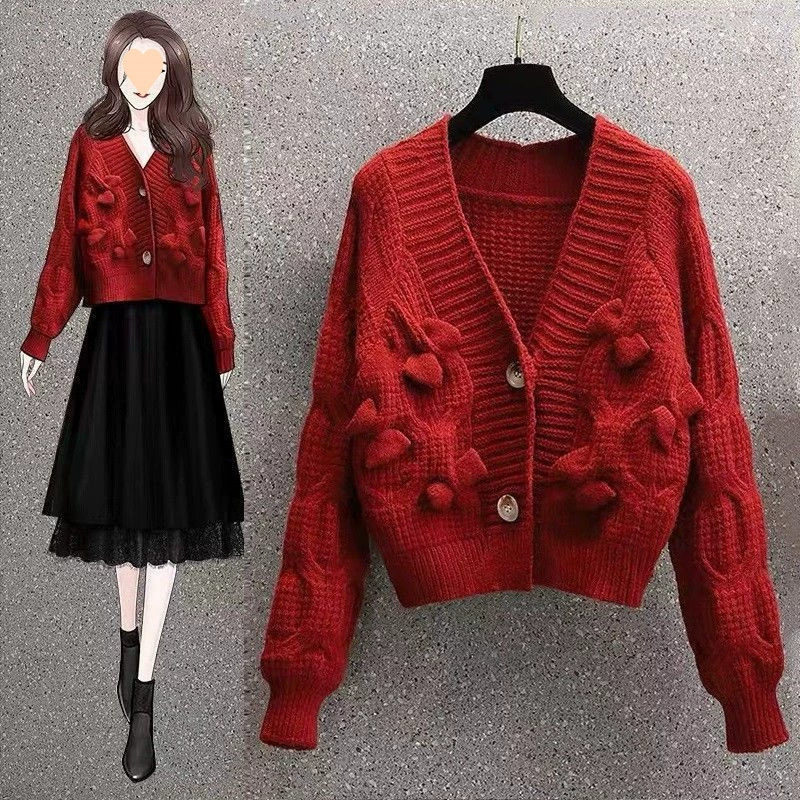 Demi-season sweater, knitted cardigan with bow, 2024 years