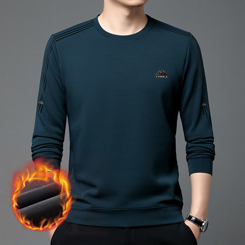 New autumn and winter round neck velvet sweatshirts for men, casual and versatile, fashionable printed thickened comfortable warm tops for men_voghion.com