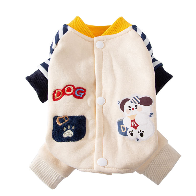 Japonés y coreano lindo Otoño e Invierno perro de dibujos animados lindo cachorro suéter de cuatro patas gato cálido forrado de lana ropa para mascotas