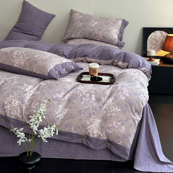 2025 otoño y invierno engrosar el conjunto de cuatro piezas de lino original GaoGam retro doble hilo impreso botón dormitorio conjunto de tres piezas