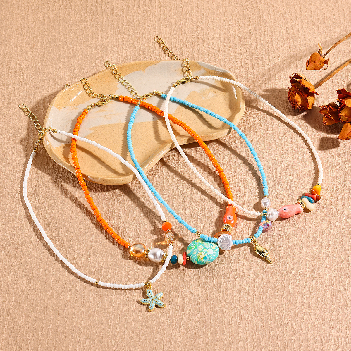 15g Weight Lobster Trigger Clasp Closure Clasp Closure Type glass Pendant Material Necklace Classification Seed Bead Chain Material Beaded Chain Chain Type 1 Piece Quantity Holiday, Party Occasion glass, Seed Bead Material Starfish, Fish Pattern All Seasons Season Women's Gender Cute Style Cute Starfish Fish Glass Seed Bead Beaded Chain Lobster Trigger Clasp Closure Pendant Necklaces Wholesale 无