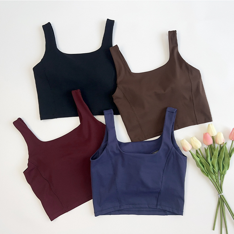 Nude One-Piece Fixed-Cup Yoga Top for Women High-Intensity Shock-Proof and Anti-Sagging Running Pilates Fitness Vest