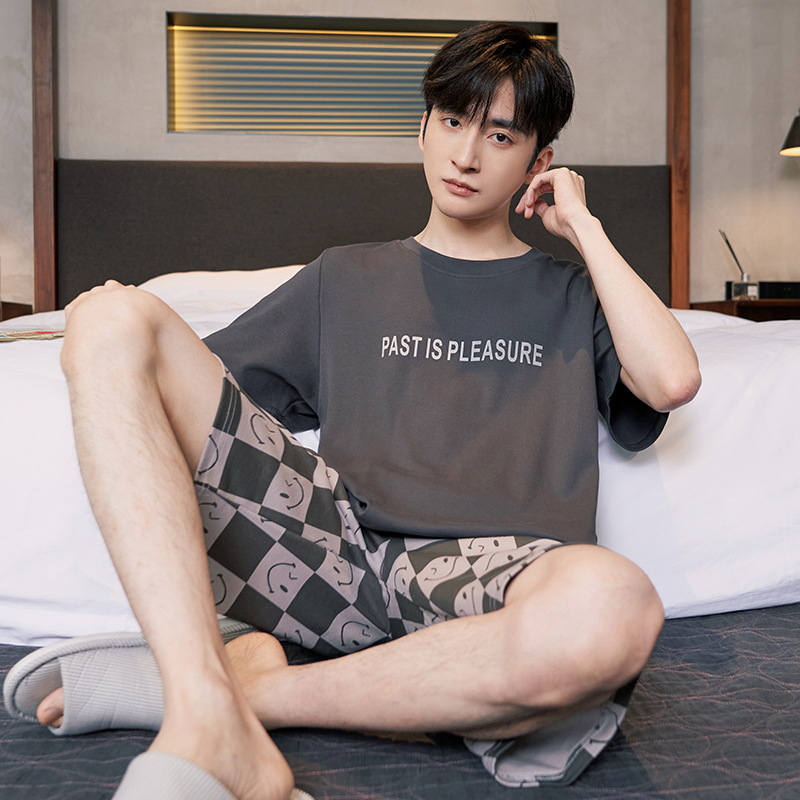 Pijama de algodón de los hombres de verano cortos de manga corta de algodón de alta calidad Juventud más tamaño de verano Plaid