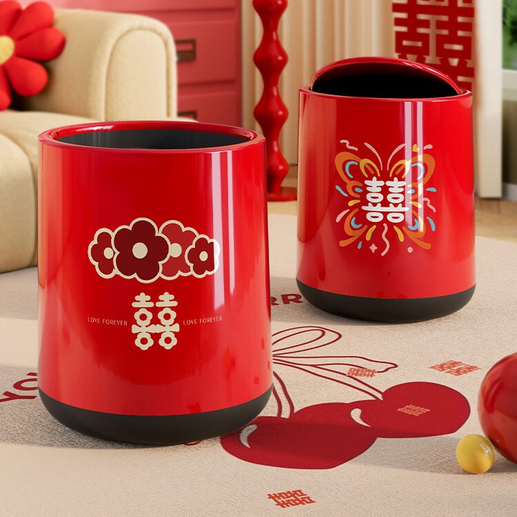 Wedding Celebration Trash Can 2025 New High-Value Household Sanitary Bucket Living Room Housewarming Red Large-Capacity Paper Basket