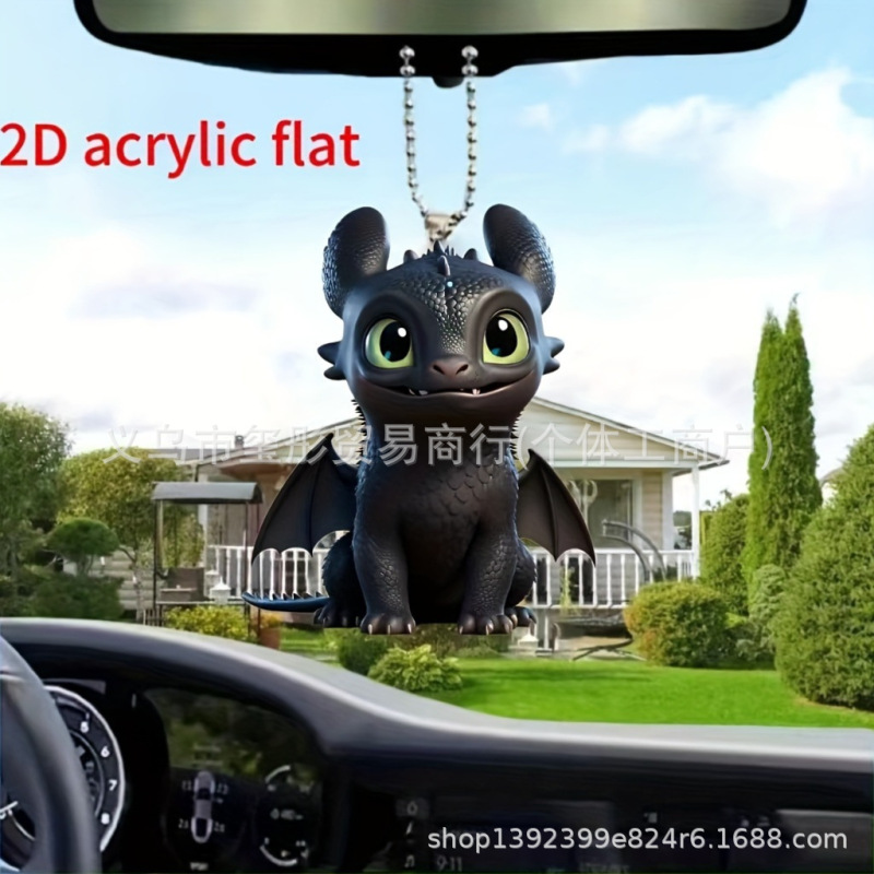 クロスボーダー可愛い黒大眼龍牙仔車載内装アクリルチェーンストラップ飾り鍵掛けリュックサック|undefined