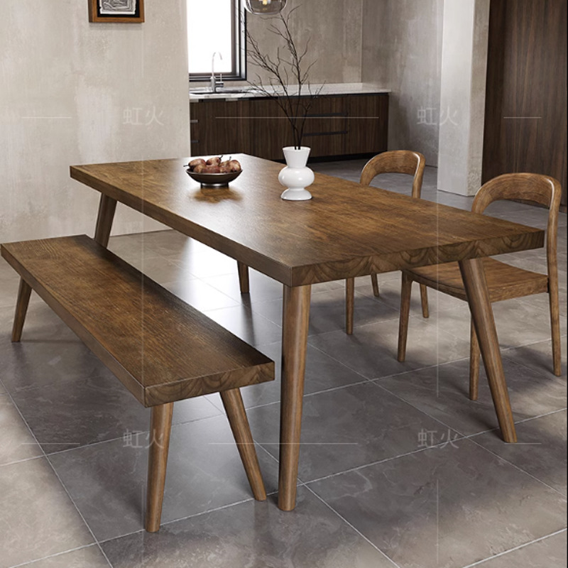 Nordic solid wood dining table for home small apartment dining chair set restaurant cafe retro rectangular eating table