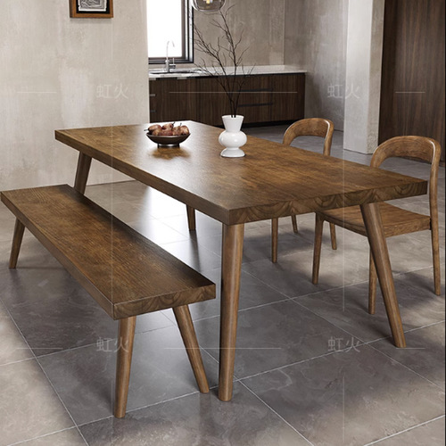 Nordic solid wood dining table for home small apartment dining chair set restaurant cafe retro rectangular eating table