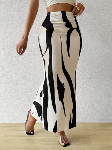 2025 Hot-selling Half-Length Tight High-Waist Fishtail Pencil Long Skirt with Zebra-Print Pattern for Cross-Border European and American Markets—Slimming and Height-Enhancing Design