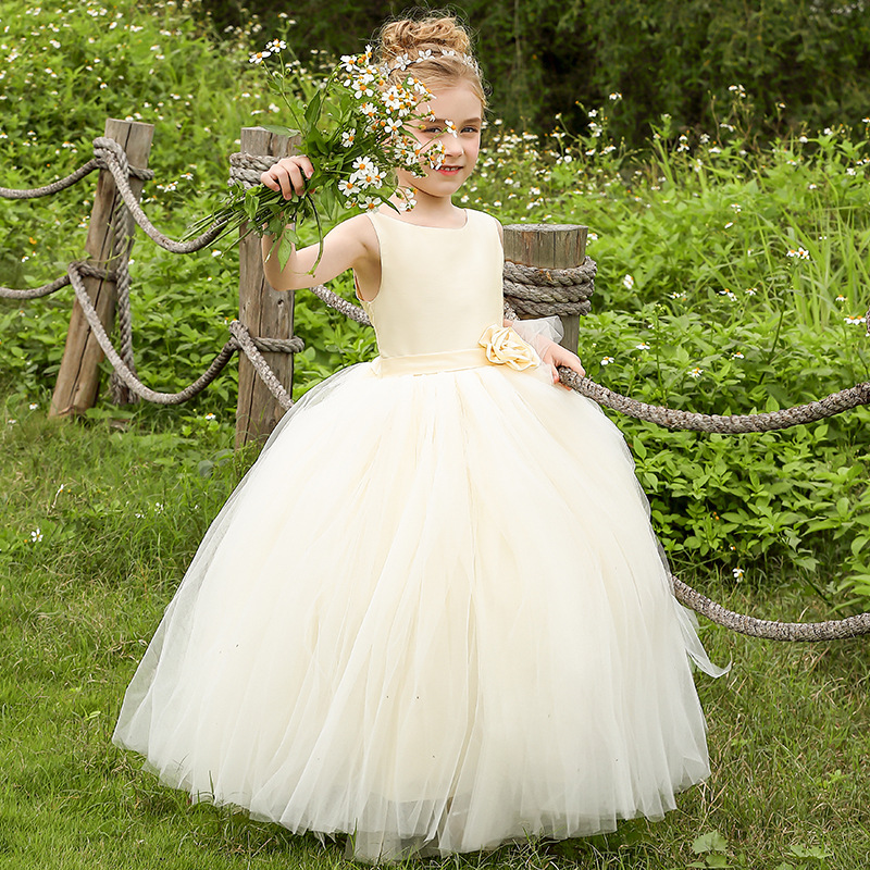 Nuevo europeo y americano transfronterizo vestido de boda de los niños niñas backless rendimiento cumpleaños campus actividad princesa vestido largo