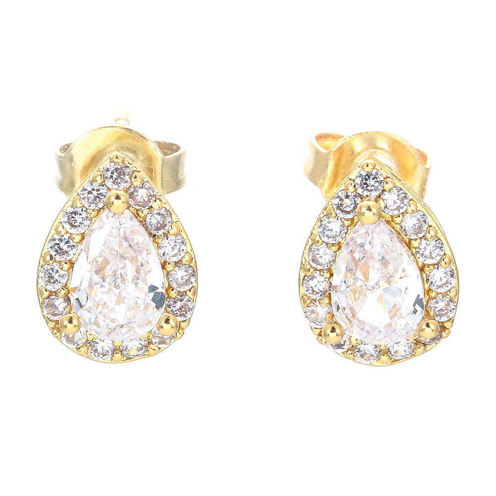 4g Weight Zircon Inlay Material Fashion Water Droplets Copper Plating Zircon Ear Studs 1 Pair