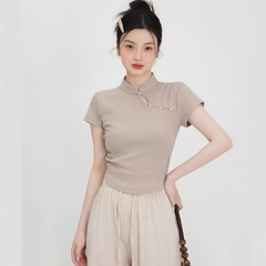 淑女風復古改良チャイナドレス上着女性復古夏純欲新中国式ユニーク半袖ニットtシャツ