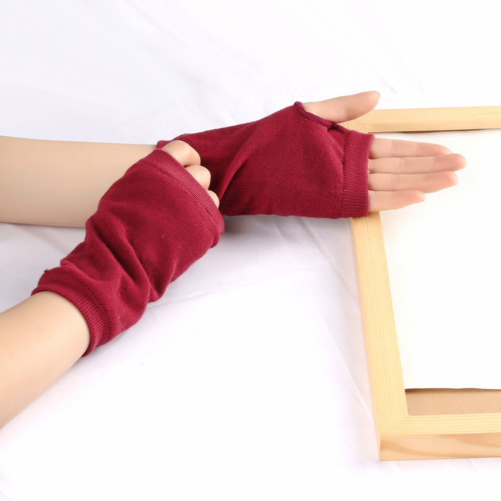 Mangas de muñeca abiertas a rayas para hombres y mujeres, tejido fino, guantes cortos de escritura para niños, color sólido, para hacer uno mismo_voghion.com