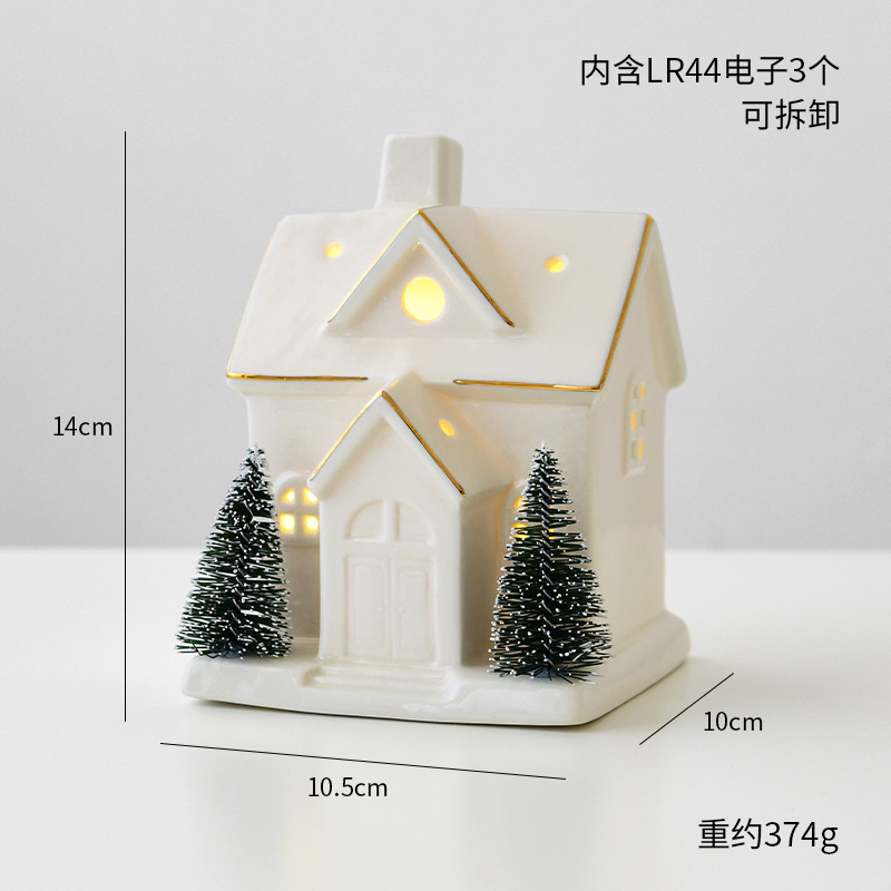 国境を越えたクリスマスツリーハウスクリエイティブセラミックオーナメント発光スノーハウススノーハウスシーンレイアウトデスクトップオーナメント|undefined