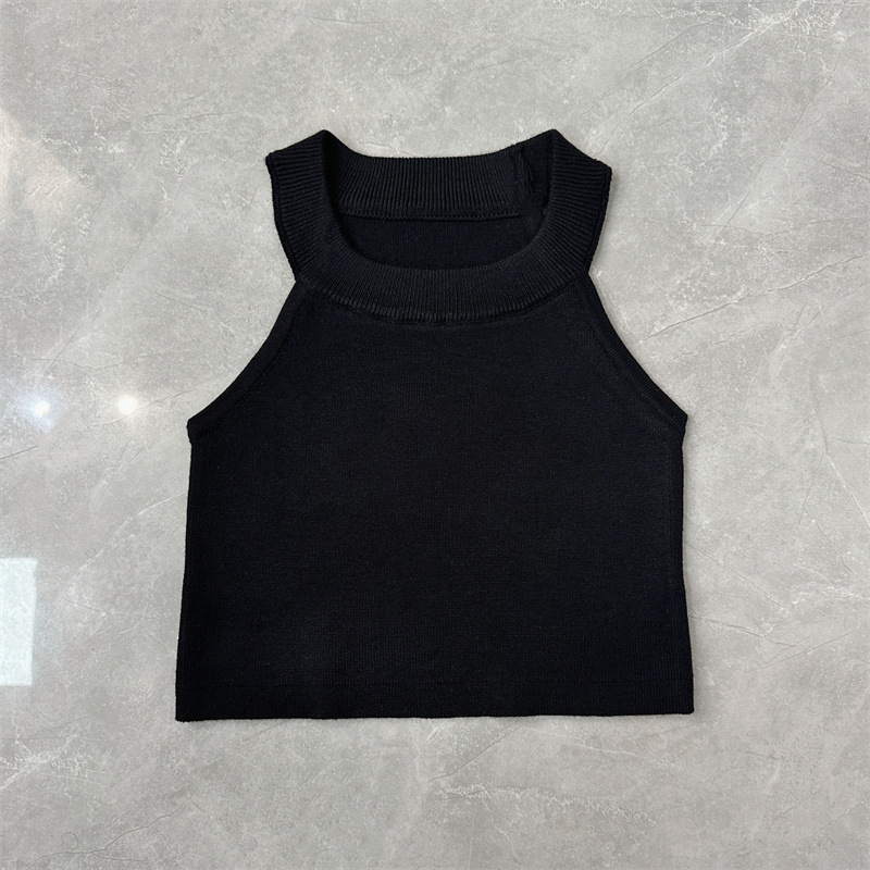 Verano de las niñas nuevo Chaleco Corto Negro estilo coreano slim fit Halter de los niños medianos y grandes color sólido a juego moda