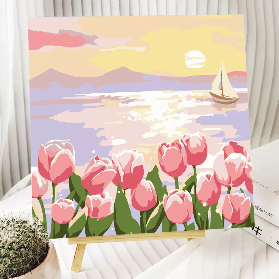 数字油画diy手绘填色丙烯油彩画卡通治愈风景花卉家居卧室装饰画