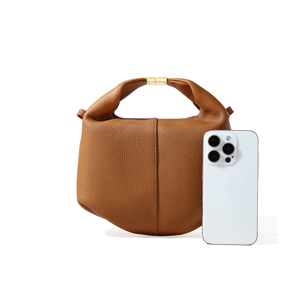 French Style Niche Genuine Leather Women's Handbag New Lychee Grain Cowhide Luxury Tote Bag Fashion Commuter Bento Bag - Thumbnail 5