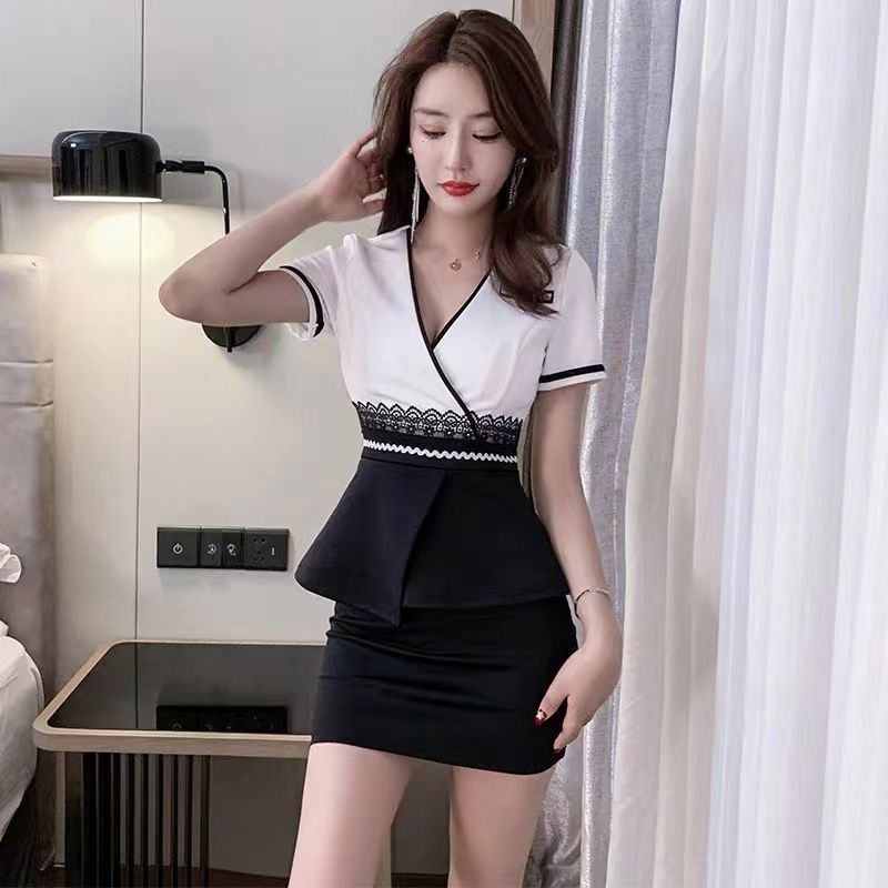 Unmun Foot Massage Work Clothes Suit Women's New Elegant Foot Bath Shop Nightclub Work Clothes Cover Belly Sexy Massage Technician