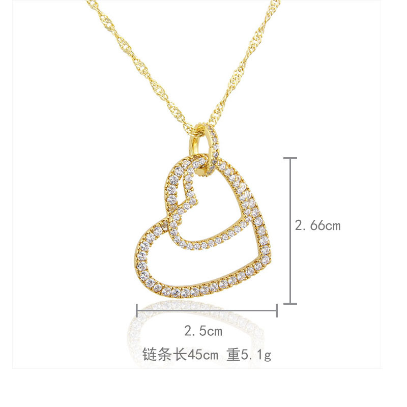 new double love inlaid zirconium pendant fashion heart-shaped necklace