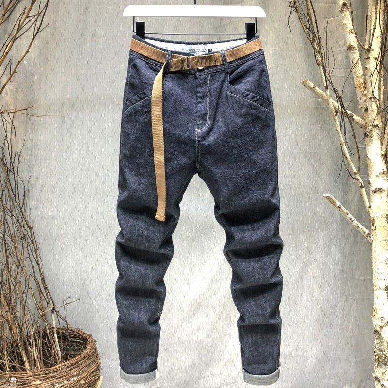 Мужские модные брендовые осенне-зимние новые модные повседневные брюки, джинсовые свободные прямые брюки, длинные брюки, мужской утолщенный пояс
