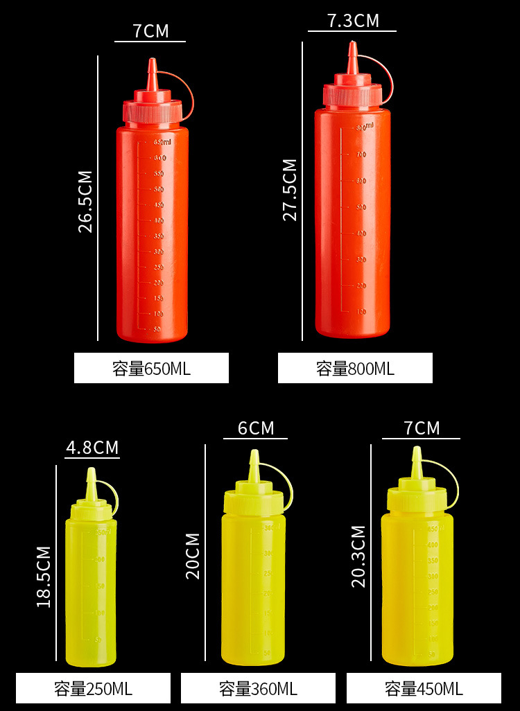 现货挤酱瓶调味瓶调味罐厨房用品尖嘴调料瓶塑料透明沙拉瓶挤压瓶详情14