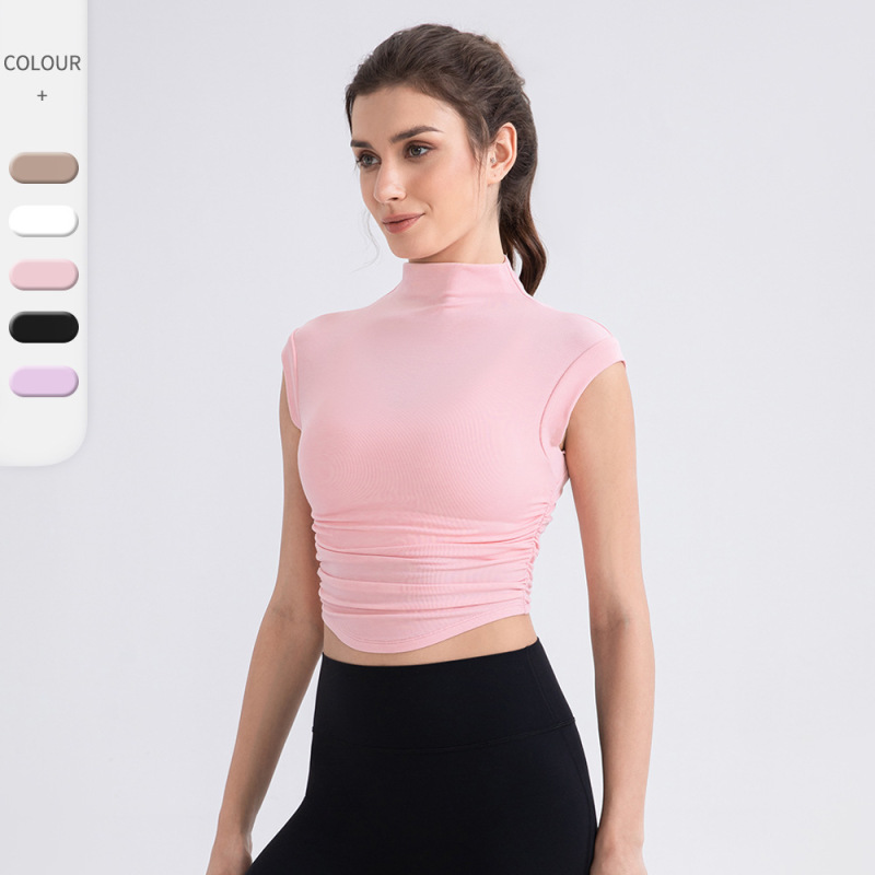 Irregular Half-high Collar Sleeveless Yoga T-shirt Women's Breathable Sports Vest Short Fitness Running Top 52253 Irregular Half-high Collar Sleeveless Yoga T-shirt Women's Breathable Sports Vest Short Fitness Running Top 52253