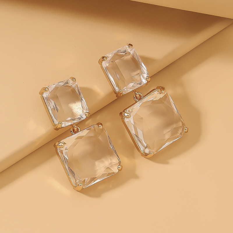 Transparent Square Crystal Earrings display picture 5