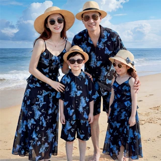 夏季新款亲子装一家四口短袖母女装连衣裙2026夏天长裙情侣套装裙