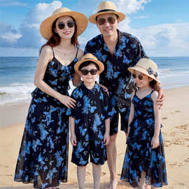 夏季新款亲子装一家四口短袖母女装连衣裙2023夏天长裙情侣套装裙