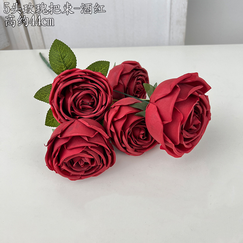 Alta simulación 5-cabeza curling Rosa mango manojo francés ramo carretera plomo flor artificial falso decoración del hogar boda Rose