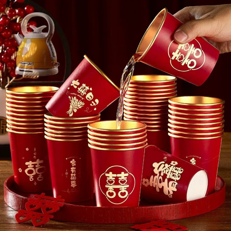 Свадебная бумага с золотой фольгой, утолщенная свадебная чашка, свадебный банкетный бумажный контейнер, бытовой одноразовый бумажный контейнер, чашка для свадьбы, специальный