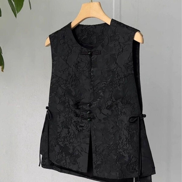 National Style New Chinese Style Vest Vintage Jacquard Vest Women's Spring and Autumn Sleeveless National Style Middle-aged Mother's Buckle Vest Top