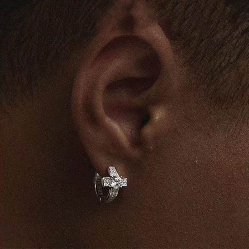 Orecchini a croce da uomo con orecchini hip-hop in zirconi intarsiati di diamanti da donna con accessori per le orecchie di fascia alta_voghion.com