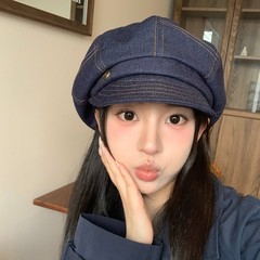 八角小画家贝雷帽显帽文艺款2025脸大头搭百新款子女报童围牛仔帽