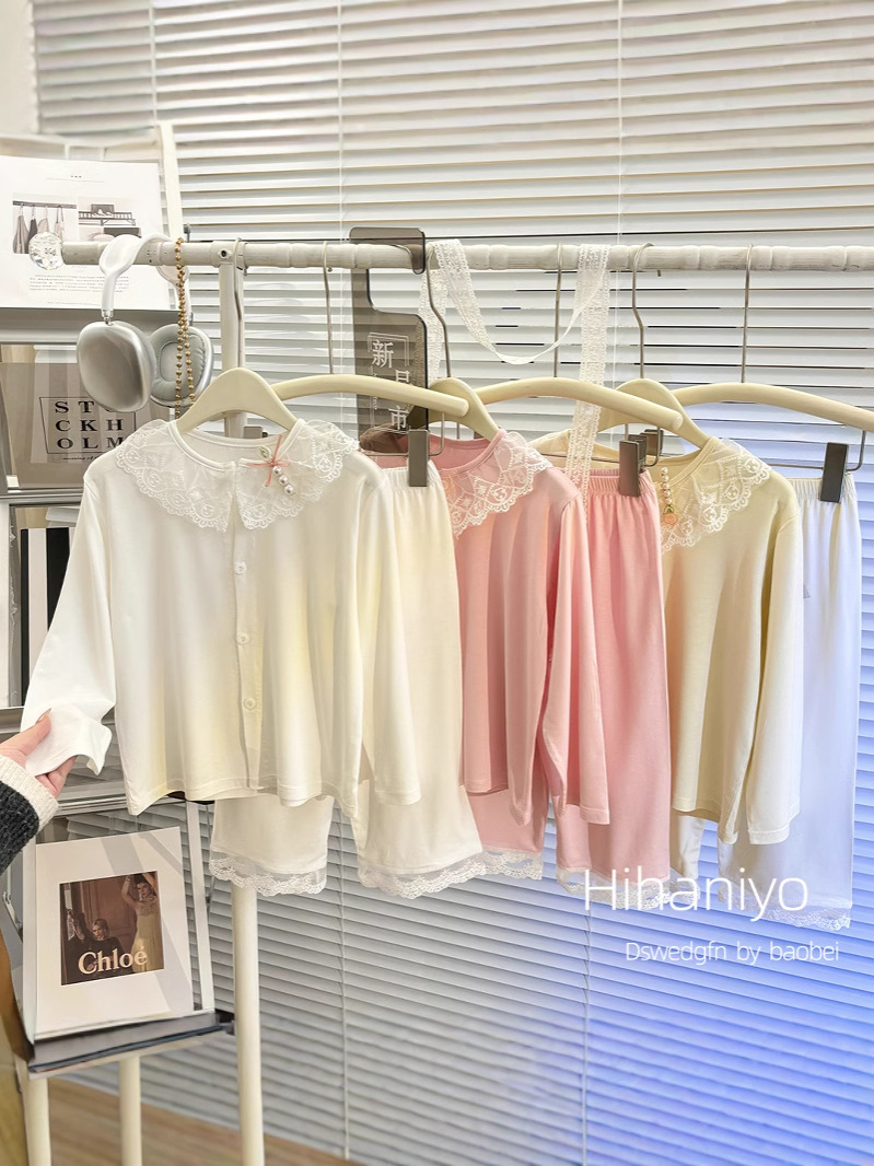 Traje modal para niños, chaqueta de punto delgada de verano para niñas, ropa de aire acondicionado de manga larga, pijamas de servicio a domicilio para padres e hijos para niños grandes