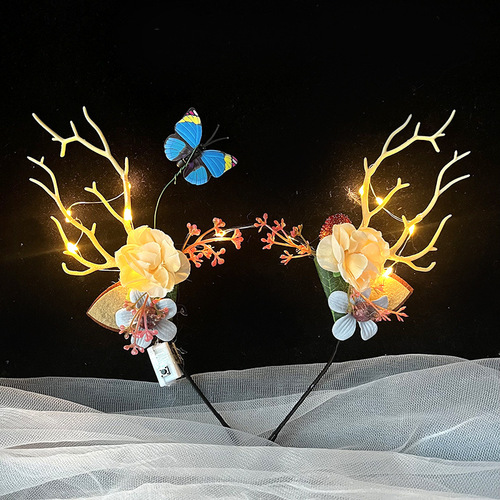 New luminous deer antler headband with flashing lights, flower fairy, elk headdress with lights, stall toys, night market stalls wholesale