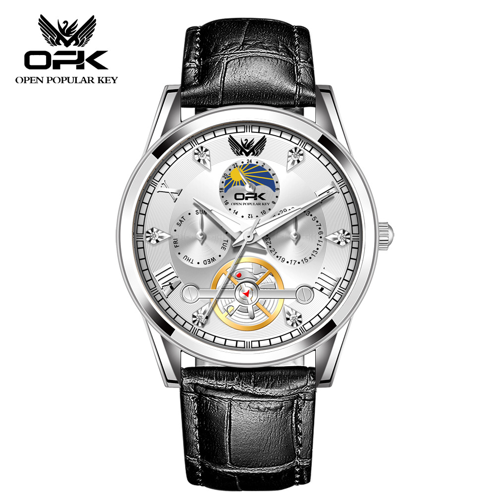 OPK brand watch tourbillon belt calendar luminous quartz men's watch_voghion.com