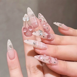 3D立体猫眼樱桃美甲ins风跨境热销穿戴甲清新穿戴式甲片假指甲片