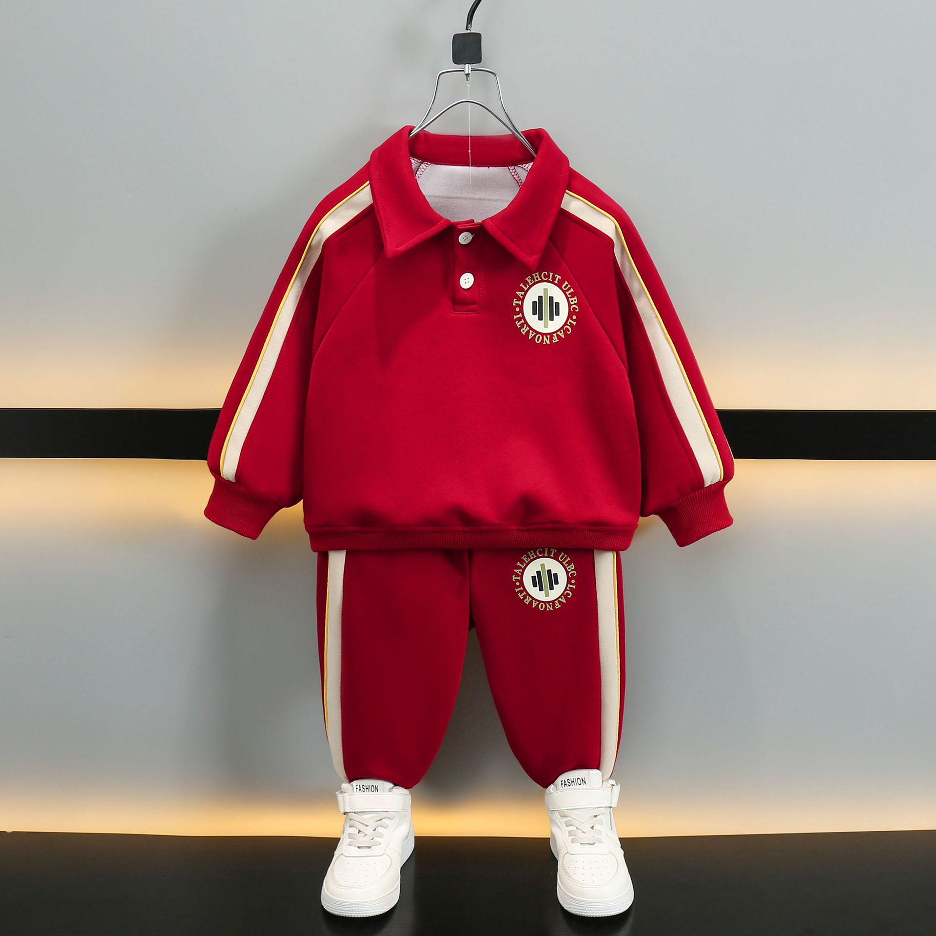 7080 traje de suéter para niños, primavera para niños pequeños y medianos, camisa POLO con estampado de oso, traje de dos piezas para deportes de primavera y otoño para niños