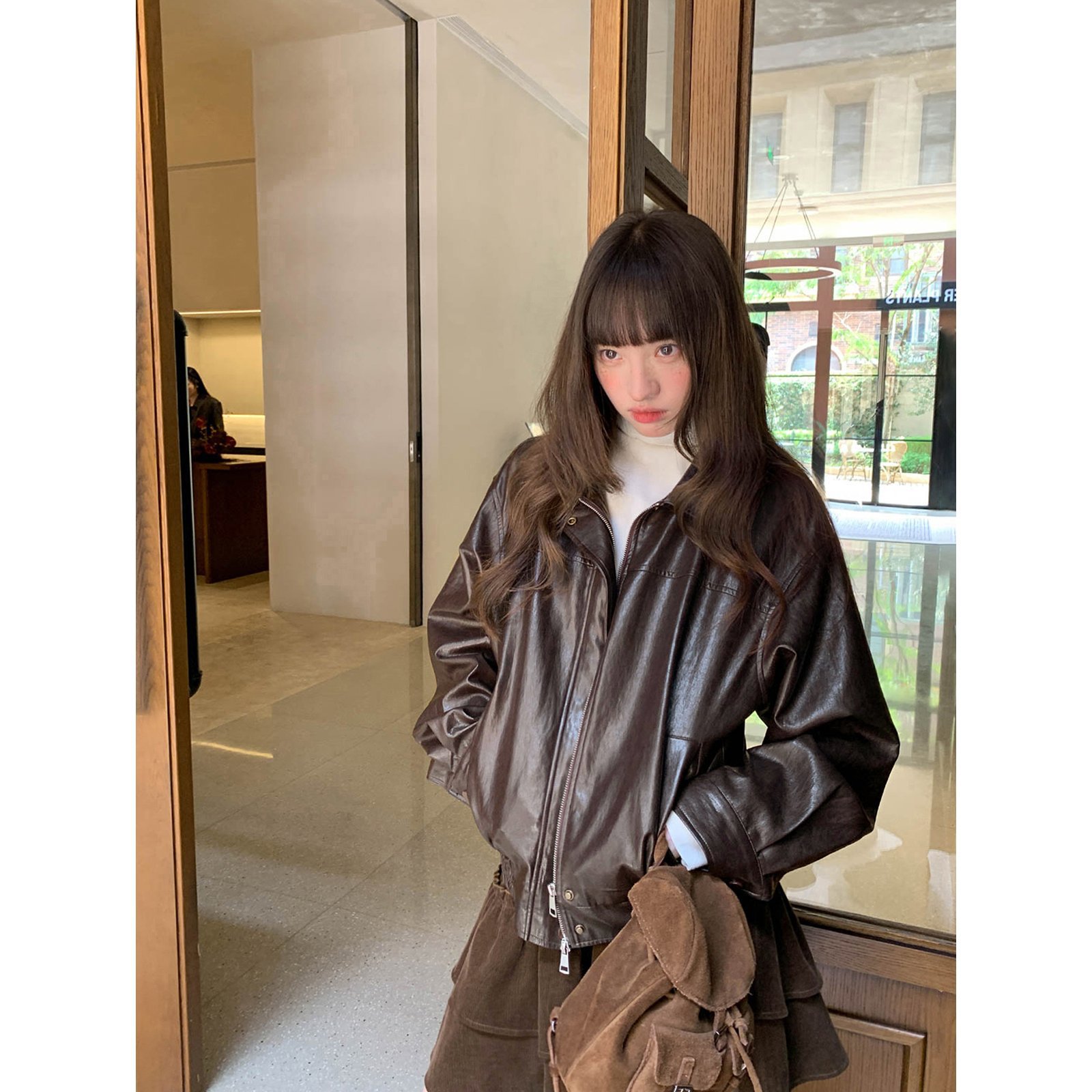 American Retro Embroidered Quilted Leather Jacket for Women, Autumn Medra Simple Casual Top Trendy