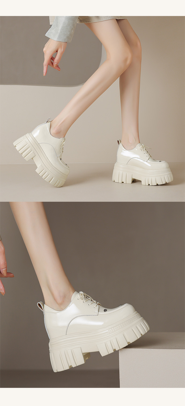 Giày loafer nữ đế xuồng dây buộc phong cách Anh quốc — màu đen chi tiết 10