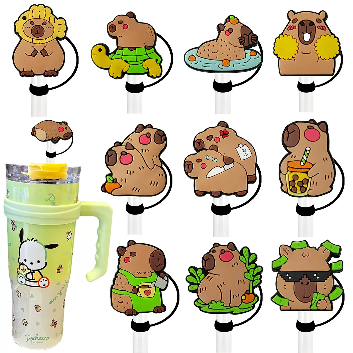 卡皮巴拉9-10mm吸管帽史丹利杯配件装饰品防尘吸管塞硅胶吸管帽