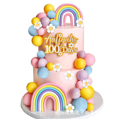 35ピース立体虹花ケーキデコレーションボヘミアン风カラーボール女の子诞生日子供の日パーティー