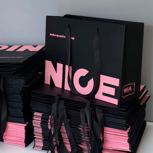 High Color Value Black Pink Clothing Store Handbag Fashion Trend Men's Clothing Women's Shopping Bag Advanced Sense Paper Bag Customization